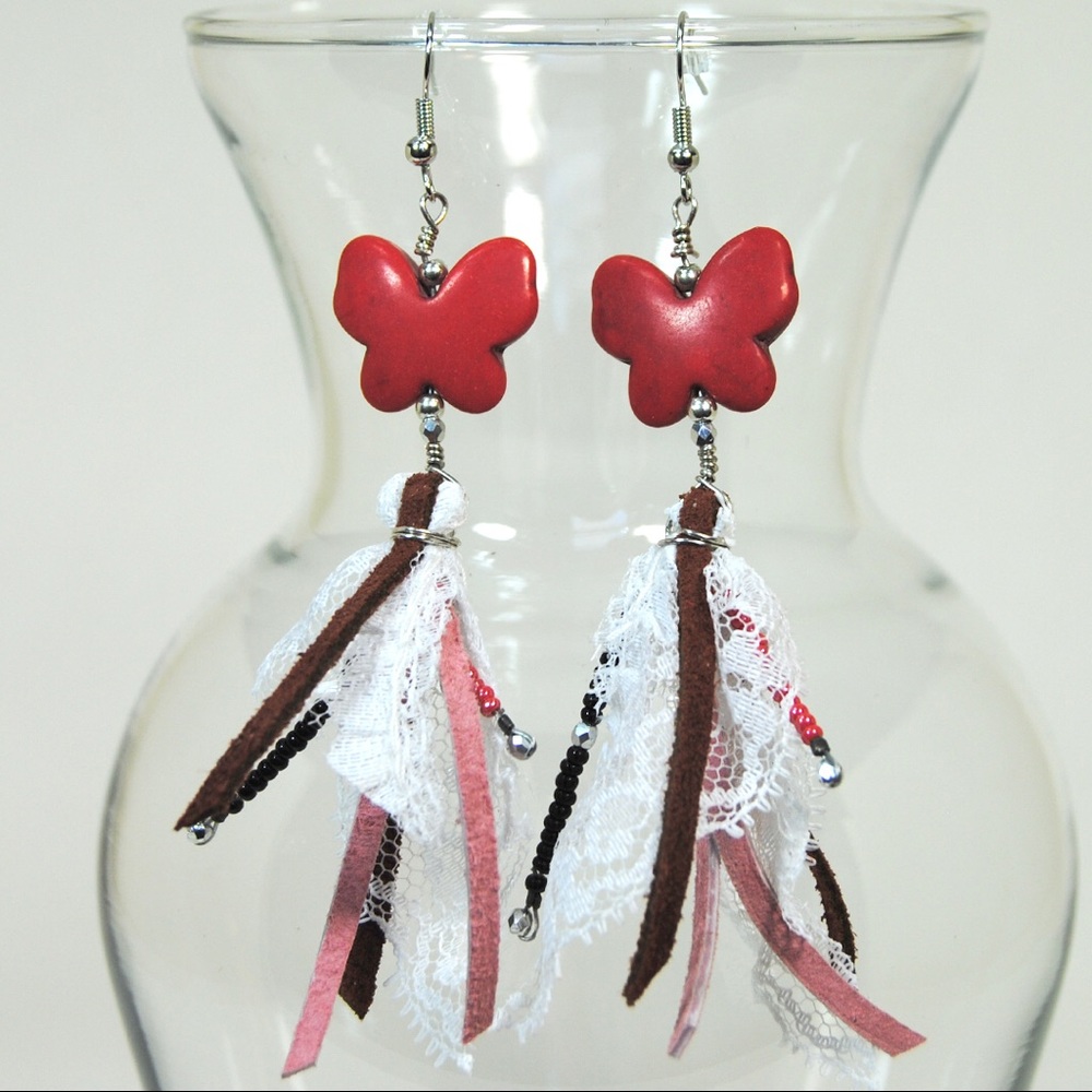 Red butterfly dangle earrings